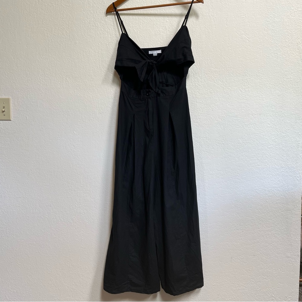 FAVLUX Tie Front Cut Out Wide Leg Crop Jumpsuit Sz L